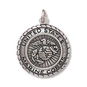  Solid .925 Sterling US Marine Corps 3/4 Medallion Charm 