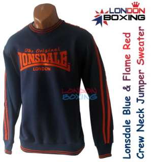 Lonsdale London Blue & Flame Red Crew Neck Jumper Sweater Casual 