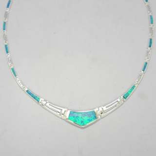 Fine silver blue fire opal necklace 17.5 cn077 1  