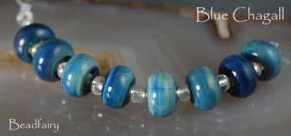 Beadfairy Lampwork   Blue Chagall * Handmade Lampwork 8 Bead Set SRA 