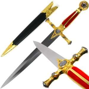  Gold and Red Masonic Dagger w/ Scabbard 21.125 inches 