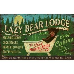 Customizable The Lazy Bear Lodge Vintage Style Wooden Sign:  