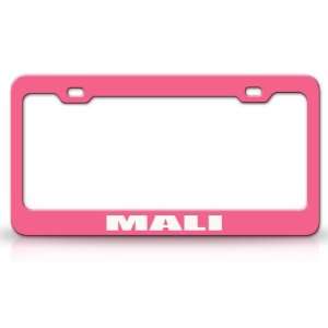 MALI Country Steel Auto License Plate Frame Tag Holder, Pink/White