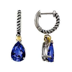 Rope Design Lab Created Sapphire 10x7 Pear Hoop Drop Hanging Earrings 