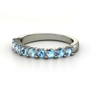  Nine Gem Band Ring, 14K White Gold Ring with Blue Topaz 