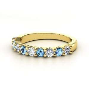  Nine Gem Band Ring, 14K Yellow Gold Ring with Diamond 