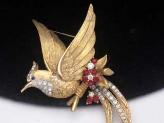 MAGNIFICENT BOUCHER Brooch BIRD OF PARADISE Figural Rhinestone Pin 