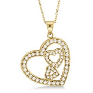 58ct Unique Triple Heart Shape Diamond Pendant Necklace 14k Yellow 