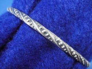 Vintage STERLING Silver BANGLE Bracelet Beaded & Twist Pattern  