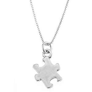    Silver Double Sided Autism Symbol Puzzle Piece Necklace: Jewelry