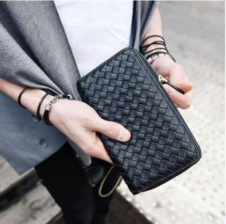 New Brand mens Ladies couple wallet weave long billfold PU Leather 