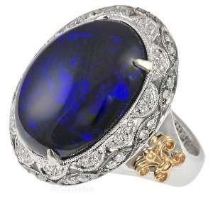   Ridge Black Opal set in Black Rhodium Vintage Look Diamond Ring(4.5