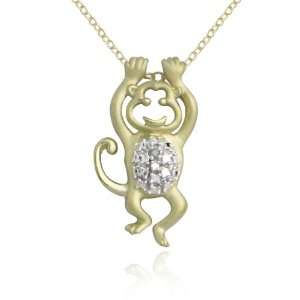 18k Yellow Gold Plated Sterling Silver Genuine Diamond Accent Monkey 