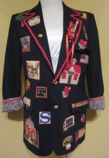Vtg Teacher School Navy Blazer Jacket Coat Appliques Ugly Tacky Fun 