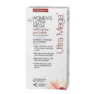GNC Womens Ultra Mega without Iron and Iodine Multivitamin, Timed 