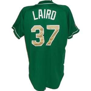  Matt Laird 37 Notre Dame Baseball Green Game Used Jersey 
