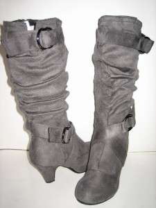 Super Cute and Gorgeous Slouch Mid Heel Suede Buckle Boots