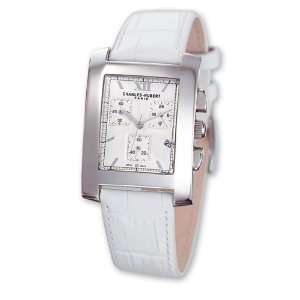 Ladies Charles Hubert Wht Leather Wht 30x34mmDial Chronograph Watch