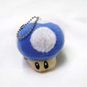  Mario Bro: LIGHT BLUE Mushroom Plush Keychain: Toys 