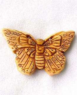 FLUTTER CARVED BUTTERFLY WaterBuffalo Bone BEAD 8617D  