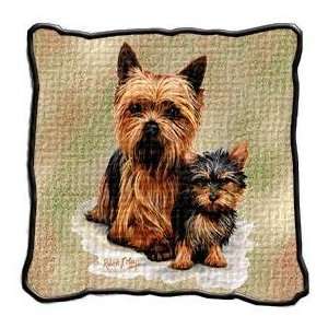  Yorkie and Puppy Woven Pillow: Home & Kitchen