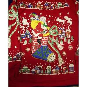   Holiday Sweatshirt Santa in Stocking Festive Top 