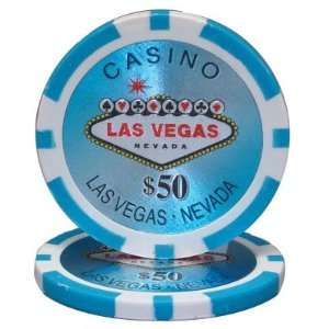  14 Gram Las Vegas Laser Graphic Poker Chips $50 Sports 