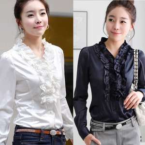 Womens Girls Charm OL Business wear Flouncing Top shirts blouse US 