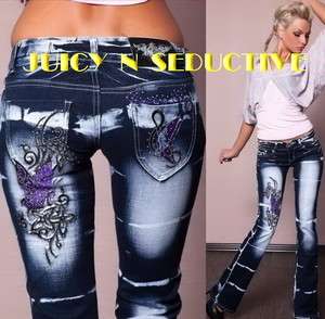   Jeans PURPLE BUTTERFLY III +Ed Hardy tattoo♥ waist 24/26/28/30/32