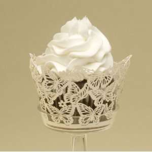 Set of 12 Butterflies Cupcake Wrapper in White:  Home 