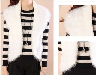 Womens Faux Fur Knit Cardigan Sweater Vest XS M H1528  