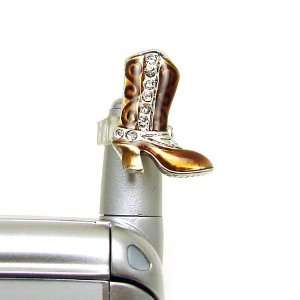 Cell Phone Antenna Ring Charms ~ Brown Western Boots Cell 