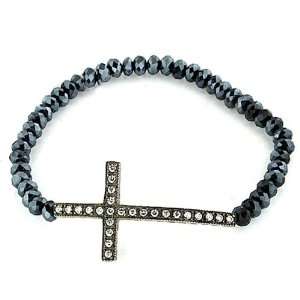  Stretchable Beaded Sterling Silver Cross Bracelet: Jewelry