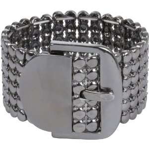  Hematite Metal Wide Buckle Stretch Bracelet: Jewelry