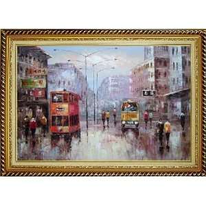  Wet Hong Kong Street Oil Painting, with Linen Liner Gold 