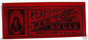 Vintage 1930 Pearson Red Top Snuff Label / Byfield Mass  