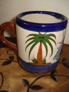 Mexican Mazatlan Ceramic Mug Palm Tree & Fish Nice  