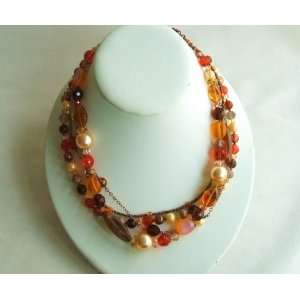  Orange Four Strands Beads Necklace with Extension: Arts 