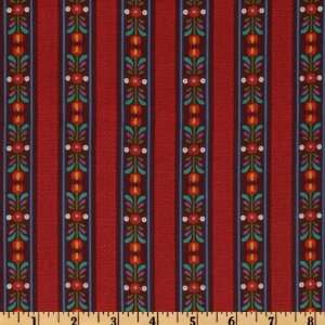   Folk Art Stripe Burgundy Fabric By The Yard: Arts, Crafts & Sewing