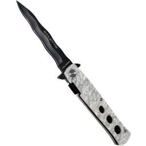 97 PE. 9 Kriss Blade Pearl Handle Stiletto Style Folding Knife 1045 
