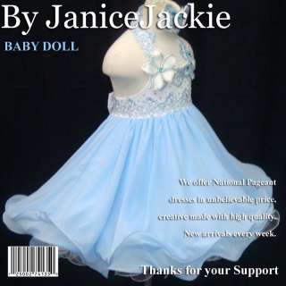 National Pageant Baby Doll Dress Halter Style Glitz 3 4T WHITE BLUE 