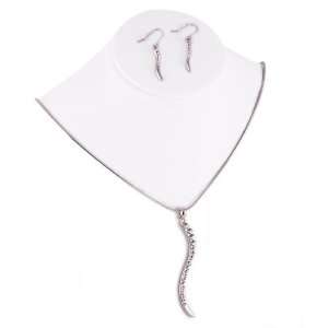  Silvertone Curvy Crystal Accent Bar Pendant Necklace and 
