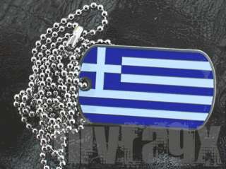 Greece Stainless Steel Dog Tag Greek Flag + Ball Chain  