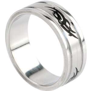 Size 12  Surgical Steel Black TRIBAL SYMBOL Ring: Jewelry