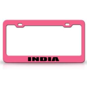  INDIA Country Steel Auto License Plate Frame Tag , Pink 
