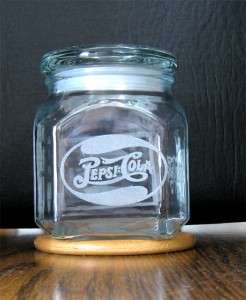 ETCHED SQUARE CANDY JAR,DOUBLE DOTS PEPSI STYLE LOGOS  