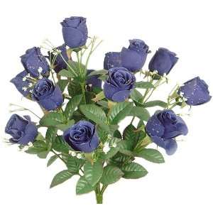 17 Elegant Raindrop Rose Bush Silk Flowers Wedding Bouquet Royal Blue 