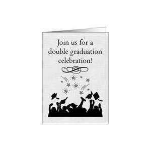  Graduation Party Invitation for twins with graduation hats 