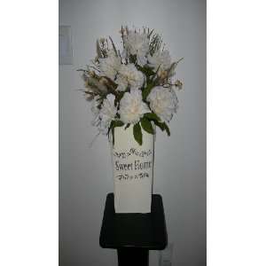  Ivory Peonies Arranged in an Ivory Metal Wall Pocket 