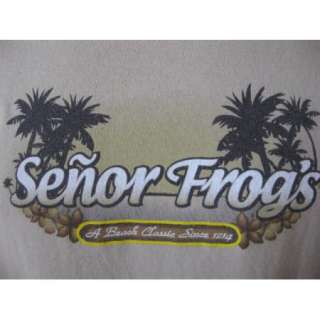 Mens Vintage SENOR FROGS Khaki Tan 100% Cotton Surf T Shirt XXL  